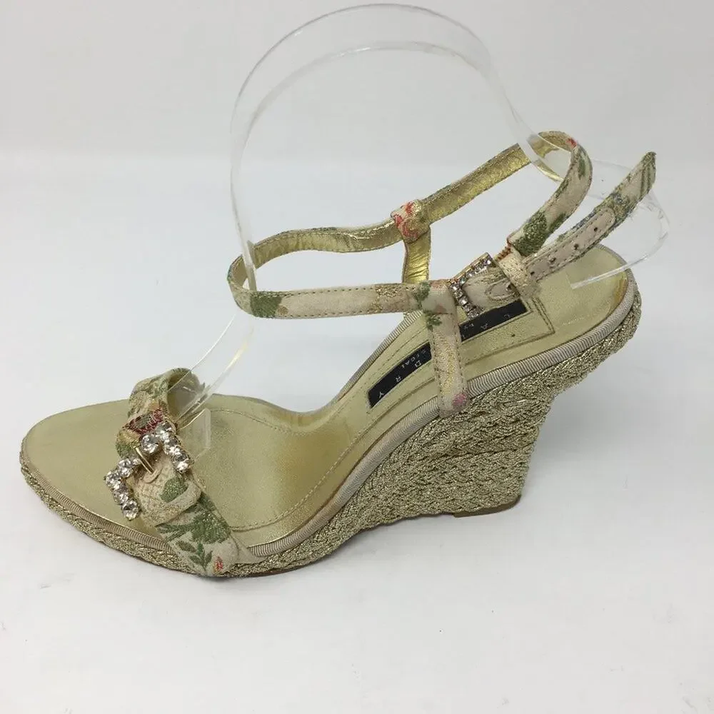 laundry by Shellli Segal Gold Floral Wedges 9.5